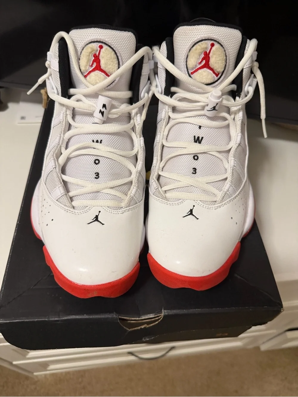Jordan White and Red Men’s Retro Basketball Sneakers worn twice like new